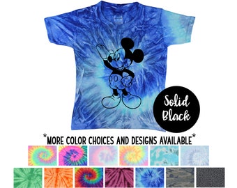 Mickey Tie Dye Shirt Vacation Trip Shirt Minty Solid Black Vinyl Toddler Youth Adult Mouse Tie Dye Rainbow T-Shirt