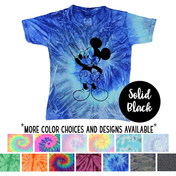 Mickey Tie Dye Shirt Vacation Trip Shirt Minty Solid Black Vinyl Toddler Youth Adult Mouse Tie Dye Rainbow T-Shirt