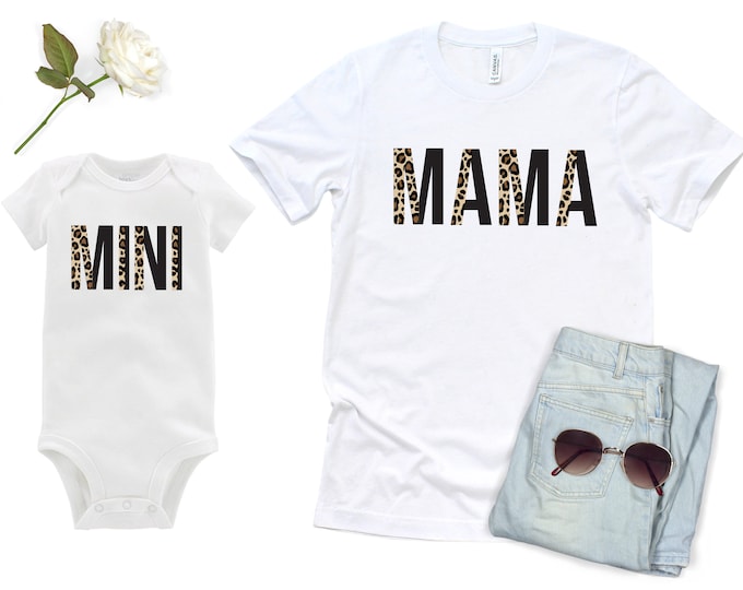 Mama and Mini Black Leopard Print Shirt Bodysuits Mommy and Me Fall Matching Mom Daughter Black Cheetah
