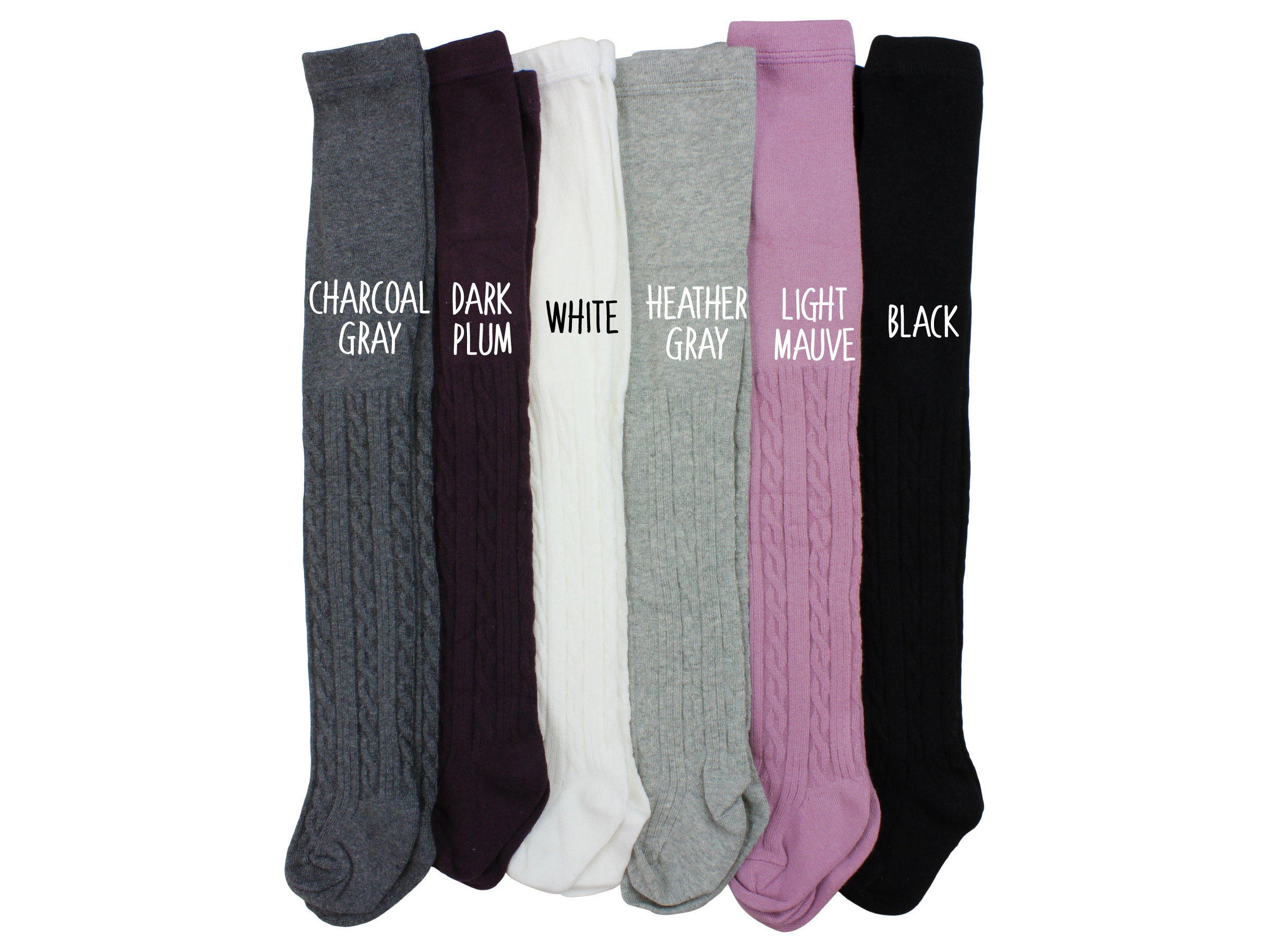 Yarn Dyed Cable Knit Tights Spring Winter Charcoal Gray Mauve Black