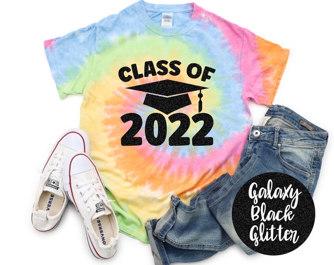 Senior 2022 Rainbow Tie Dye Shirt Graduation 2022 Glitter Vinyl Rainbow Senior 2022 T-Shirt Tie Dye Graduation Celebration Tee