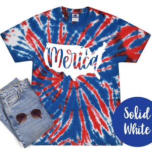 Merica 4th of July Tie Dye Shirt Red White Blue Independence Day America Fireworks Fourth of July Tee Patriotic 4th of July Party Shirt