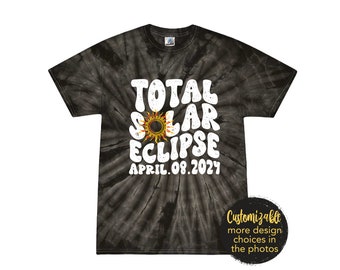 Total Solar Eclipse 2024 T-Shirt Spider Black Tie Dye Shirt Black Gray Funny Cat Eclipse Infant Toddler Adult and Children's Glasses Retro