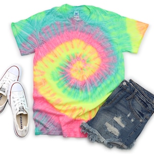 Maglietta Tie Dye BLANK, arcobaleno alla menta, arcobaleno al neon, arcobaleno pastello, per adulti, giovani e bambini, unisex, divertenti e luminose, tutte le taglie