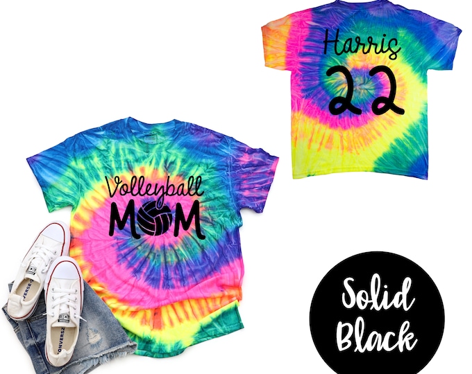 Volleyball Mom Sport Tie Dye Shirt Solid Black Vinyl Vinyl Mom Vball Shirt Women's Tie Dye Volleyball Mom Personalized Shirt