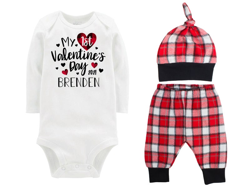 My First Valentine#39;s Day 2021 Red Black Plaid Personalized O