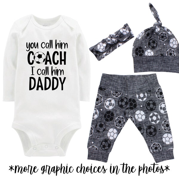 You Call Him Coach I Call Him Daddy Baby Soccer Outfit Just Joined Team Personalized Unisex Futbol Gift Swaddle Set Going Coming Home Infant