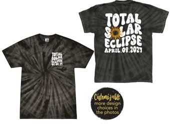 Total Solar Eclipse 2024 Front and Back T-Shirt Spider Black Tie Dye Shirt Black Gray Retro Groovy Style Infant Toddler Adult Matching Shirt