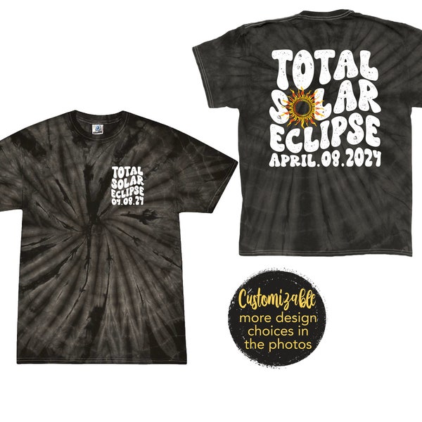 Eclipse totale de soleil 2024 T-shirt avant et arrière Spider-shirt noir tie-dye araignée Chemise assortie noir gris style rétro groovy pour nourrissons et tout-petits