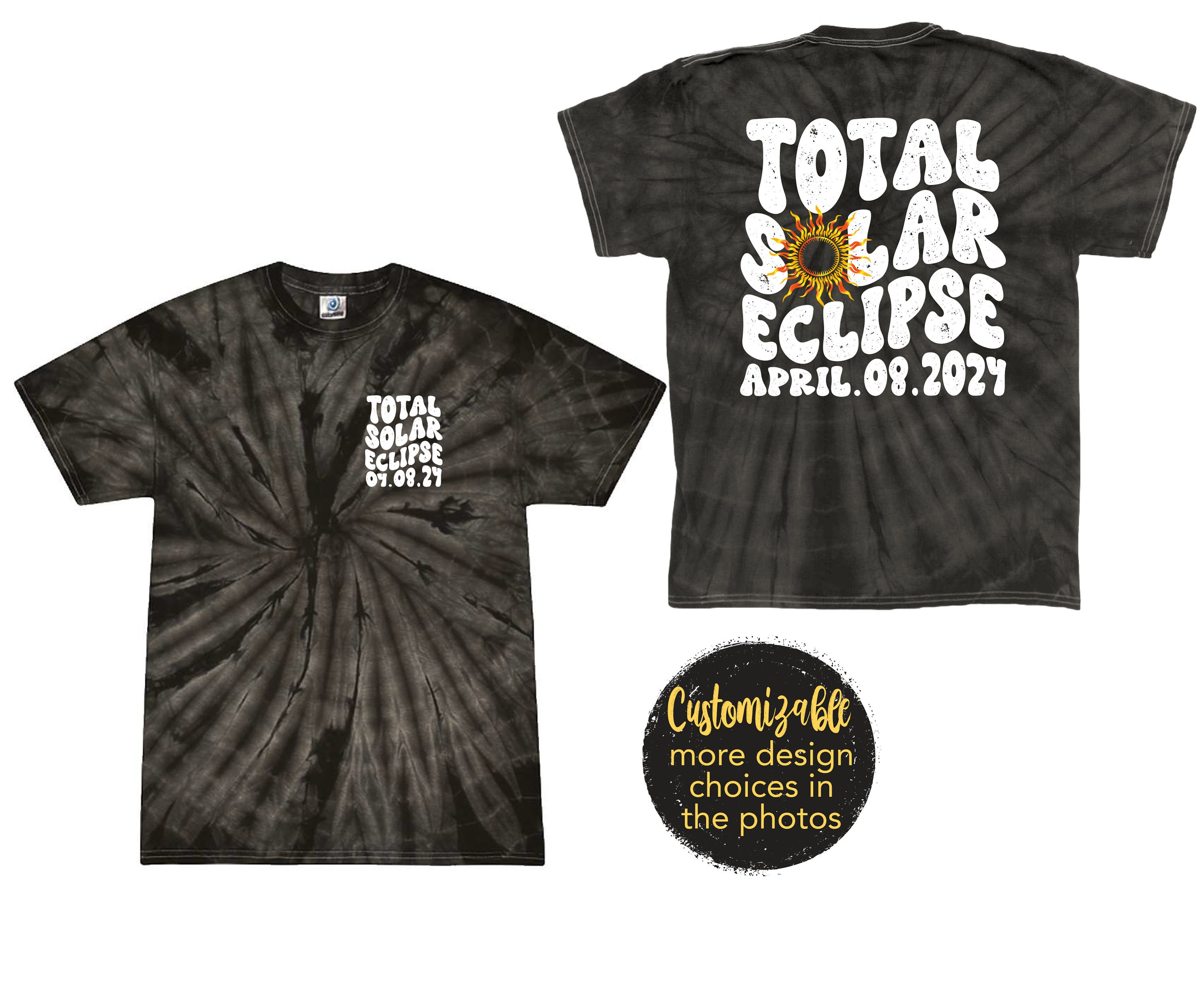 Total Solar Eclipse 2024 Front and Back T-shirt Spider Black Tie
