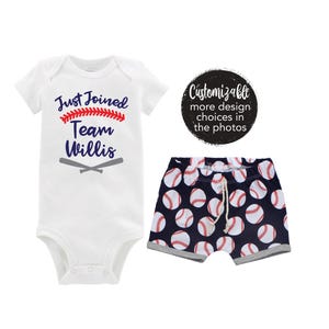Boy Baseball Shorts Outfit Heading for Home Outfit Personalized Baby Going Coming Home Outfit Navy Blue Gray Baseball Boy Baby Gift