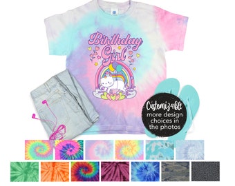 Cat Birthday Girl Tie Dye Shirt Pastel Rainbow It's Me I'm the Birthday Girl Birthday Boy Unfourgettable Five and Fabulous Unicorn Clouds