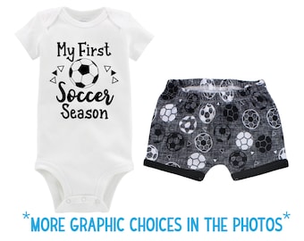 Boy Soccer Shorts Baby Outfit Going Coming Home Outfit Just Joined Team Personalized Baby Outfit White Black Gray Soccer Football Boy Baby