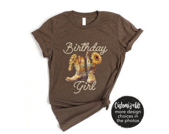 Sunflower Birthday Girl Cowgirl Boots Shirt Be Kind Personalized Custom Age Butterflies Little Sister Big Sister Family Matching Mom Grandma