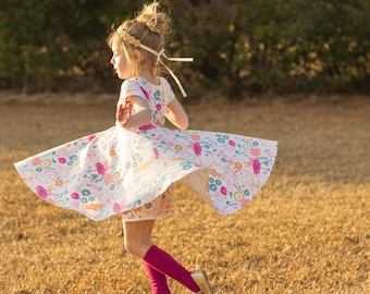 Easter Dress Spring Dress Twirly Easter Dress Toddler Dress Girl Dress Summer Dress Pink and Gold Twirl Dress Short Sleeve Twirly Knit Dress