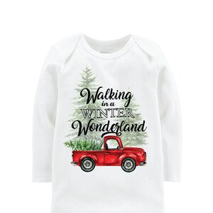 Walking in a Winter Wonderland Shirt Red Truck Christmas Bodysuit Boy Christmas Outfit Christmas Truck Tree Shirt Red Boy Winter Bodysuit