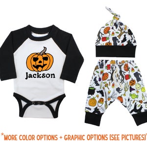 Boy First Halloween Outfit Fall Baby Raglan Outfit Skeleton Ghose Bat Knot Hat Black Raglan Knit Jogger Pants Newborn Toddler Spooky Baby