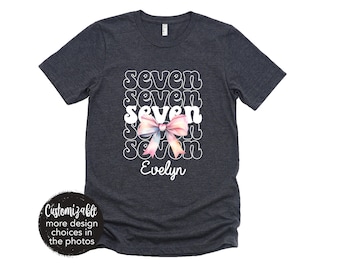 Verjaardag strikcoquette shirt zeven gepersonaliseerd elke leeftijd VEEL ONTWERPEN, dubbele cijfers, rodeo cowgirl koeienhuid, elf, tien, vier, drie, zestien