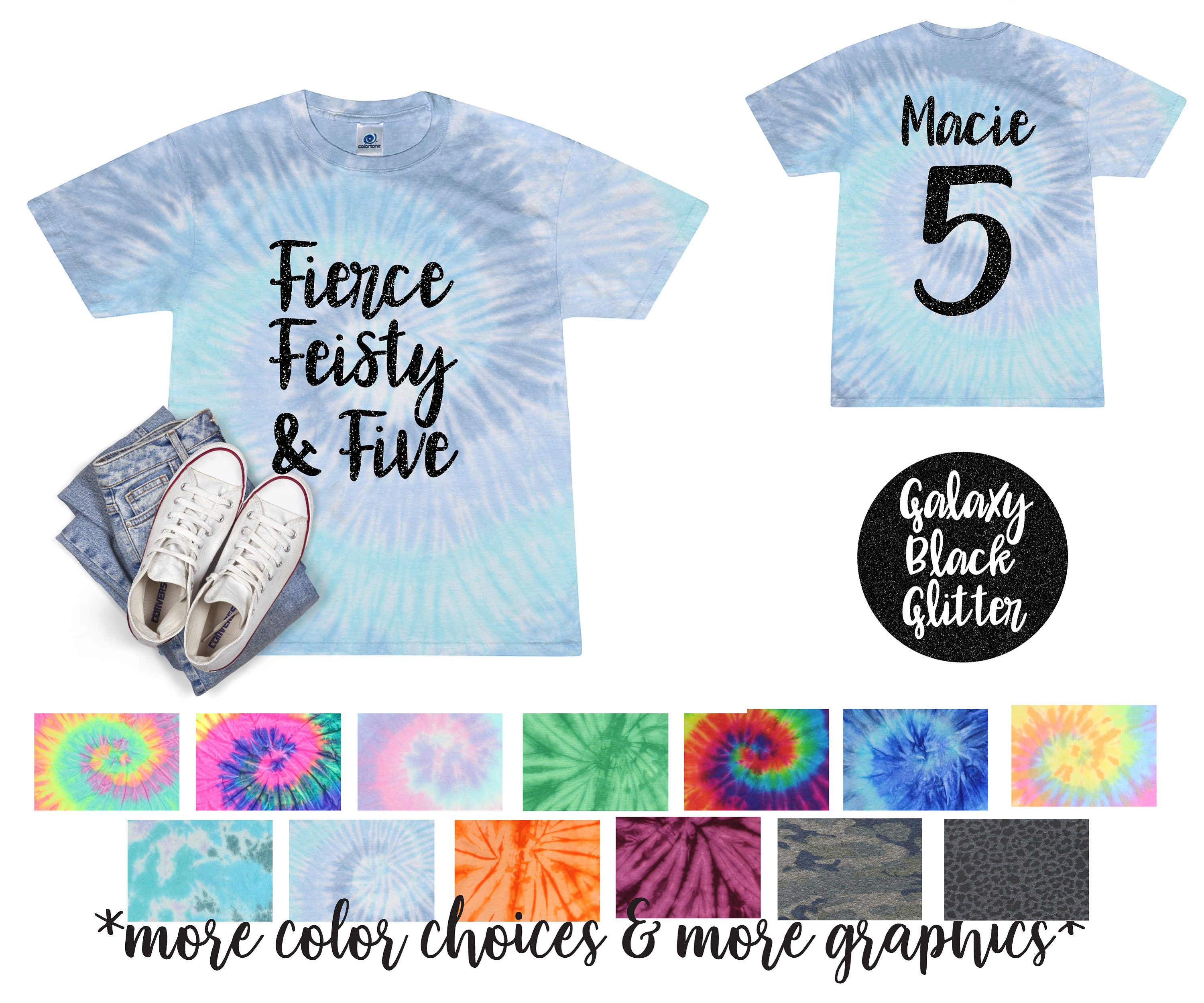Fierce Feisty and Five Girl Birthday Tie Dye Shirt Black