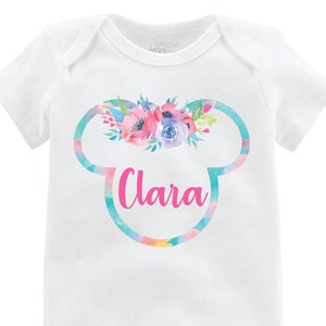 Minnie Floral Ears Bodysuit Personalized Flutter Sleeve Minnie Black Raglan Birthday Shirt Girl Shirt Monogram Spring Flowers