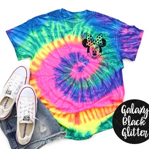 Minnie Tie Dye Vacation Bright Bow Shirt Galaxy Bright Black Glitter Vinyl Toddler Youth Adult Pastel Tie Dye Neon Rainbow Tie Dye T-Shirt