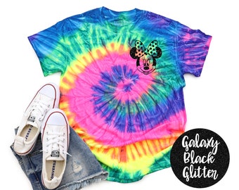 Minnie Tie Dye Semester Ljus Rosettskjorta Galaxy Ljus Svart Glitter Vinyl Småbarn Ungdom Vuxen Pastell Tie Dye Neon Regnbåge Tie Dye T-shirt