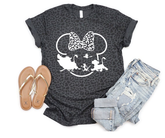 Minnie Face Animal Kingdom Vacation Gray Leopard Shirt Solid White Vinyl Lion King Toddler Youth Adult Minnie Disney Shirt Disney World Tee