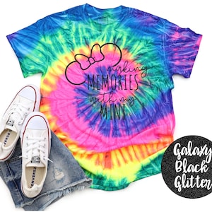 Making Memories with My Mini Tie Dye Shirt Vacation Trip Shirt Galaxy Bright Black Glitter Vinyl Toddler Youth Tie Dye Disney Rainbow Shirt