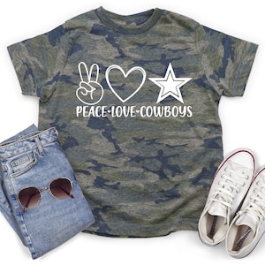 Peace Love Cowboys Camo Shirt Solid White Vinyl Cowboy Shirt Camouflage Peace Love Cowboy Shirt Women&#39;s Cowboy Shirt Rodeo Tee