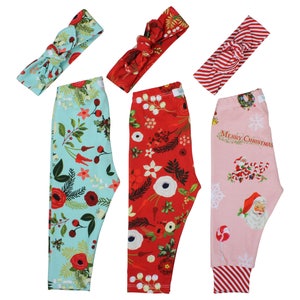 Christmas Leggings Christmas Baby Leggings Winter Leggings Girl Leggings Holiday Leggings Christmas Baby Clothes Christmas Top Knot Headband