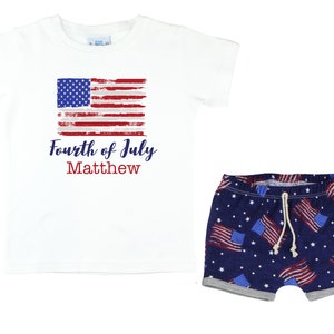 Boy Fourth of July Short Sleeve Shirt Outfit 4th of July Flag Baby Toddler Shirt Boy Red White Blue Star Independence Day Unisex T-Shirt
