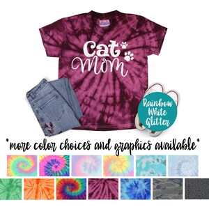 Cat Mom Tie Dye Shirt Shirt Galaxy Bright Black Glitter Vinyl Cat Lover Shirt Colorful Tie Dye Kitty Cat Shirt
