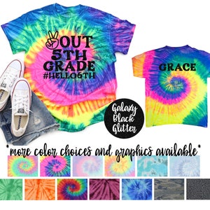 Peace Out 1st Grade Hello 2nd Tie Dye Shirt Black Glitter Vinyl School Shirt End of School Year Tee School Grade Shirt Peace Out School Tee