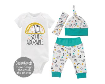 Taco Bout schattig meisje baby outfit Coming Home outfit yoga legging knoop hoed hoofdband nieuwe baby baby outfit Taco Tuesday girly Taco outfit