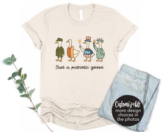 Gewoon een patriottische gans Fourth of July-shirt Memorial Day Onafhankelijkheidsdag vuurwerk strikken VS rood wit blauwe strik Feral Mama Mini VELE ONTWERPEN