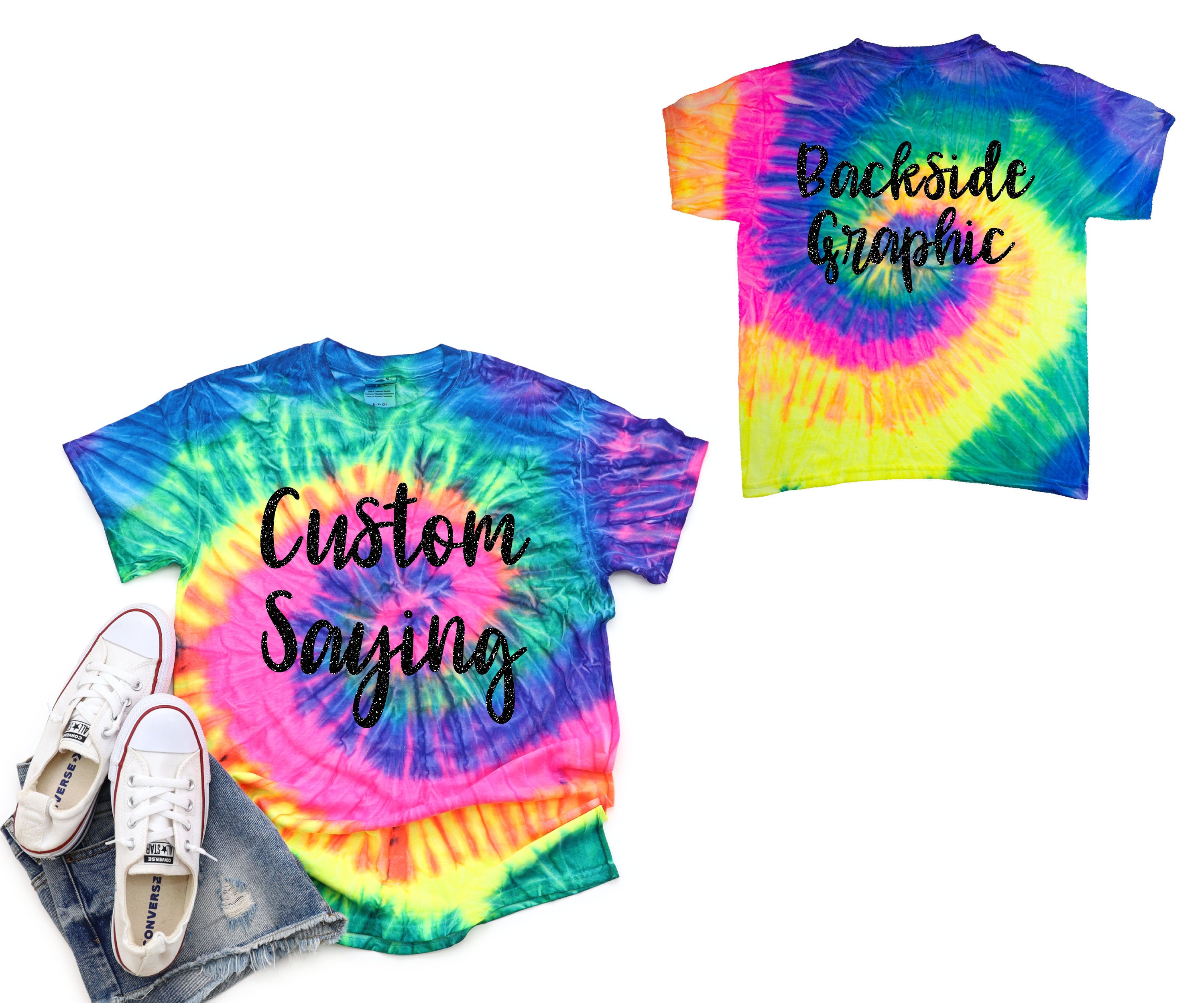 Custom Wording Personalized Tie Dye Shirt Minty Rainbow Neon | Etsy