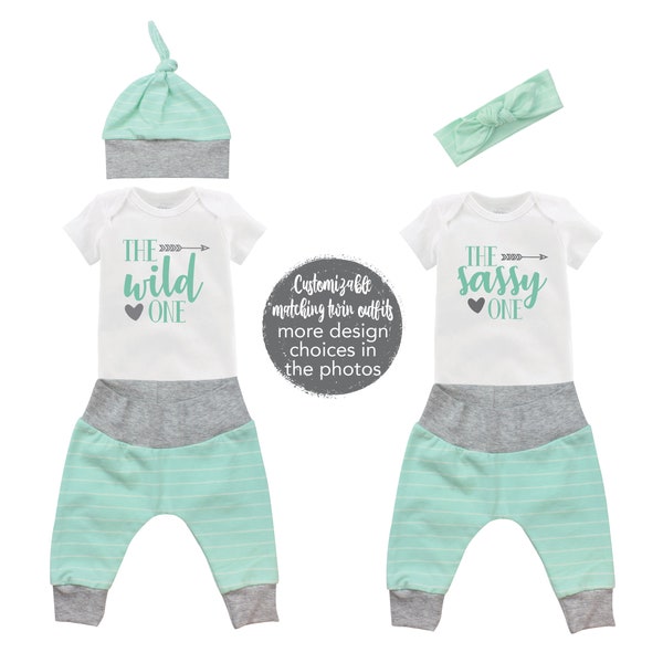 Jumeaux impertinents sauvages, tenue assortie, retour à la maison pour bébé, rayures menthe, ensemble de jumeaux pour fille Miracles, jumeaux, amis, nouveau-né, bébé