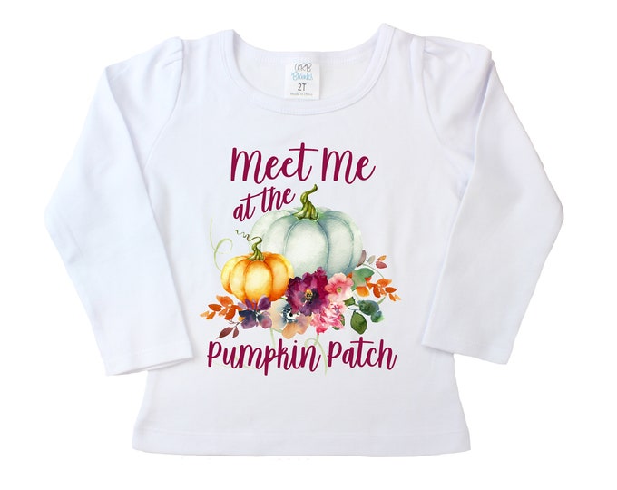 Meet Me at the Pumpkin Patch White Long Sleeve Shirt Watercolor Floral Pumpkins Girly Pumpkin Patch Shirt Halloween Shirt Fall Shirt