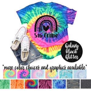 2.Grad Mädchen Schulanfang Pastell Minty Tie Dye Shirt Galaxie Hellschwarz Glitzer Vinyl Weiß Regenbogen Mädchen Erster Schultag Shirt