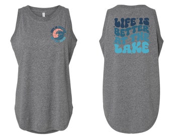 Life is Better at the Lake Women's Tank Top Summer Lake Days Boat Waves Vacation Camping Trip Relaxed Fit Gray Tank Top