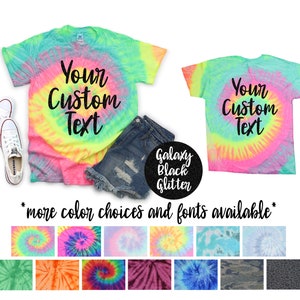 Custom Wording Personalized Tie Dye Shirt Minty Rainbow Neon Rainbow Pastel Rainbow Adult Youth Toddler Unisex T-Shirt Tie Dye Shirts Sizes