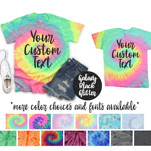 Custom Wording Personalized Tie Dye Shirt Minty Rainbow Neon Rainbow Pastel Rainbow Adult Youth Toddler Unisex T-Shirt Tie Dye Shirts Sizes image 1