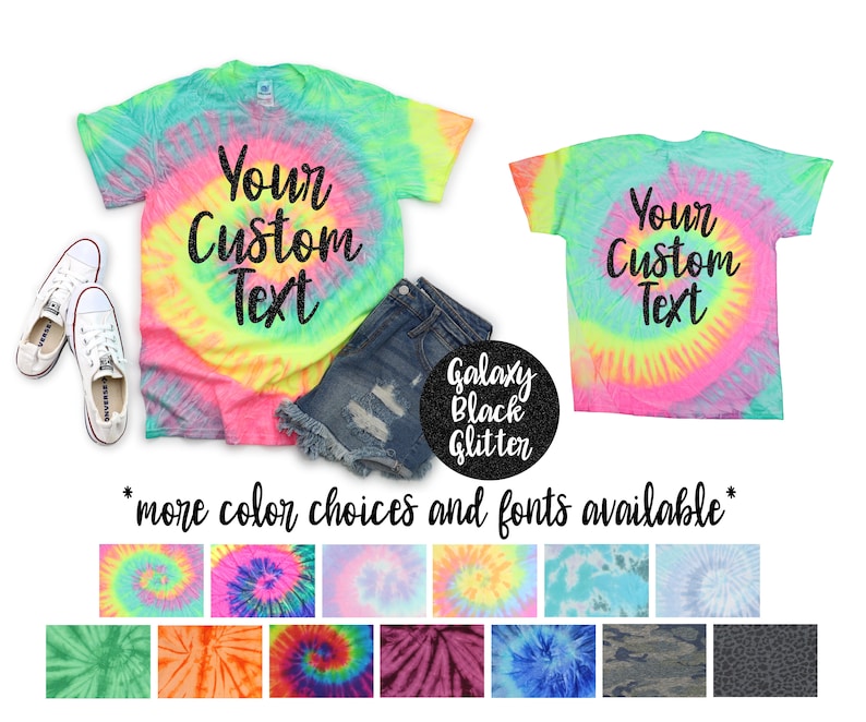 Custom Wording Personalized Tie Dye Shirt Minty Rainbow Neon Rainbow Pastel Rainbow Adult Youth Toddler Unisex T-Shirt Tie Dye Shirts Sizes image 1