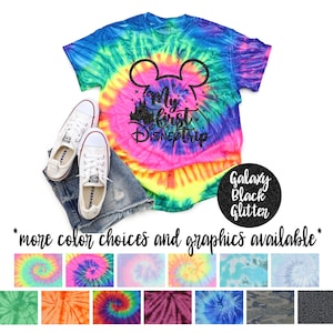 My First Trip Mickey Vacation Minty Tie Dye Shirt Galaxy Bright Black Glitter Vinyl Toddler Youth Adult Pastel Neon Tie Dye Rainbow Shirt