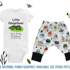 National Park Baby Outfit Bodysuit Pants Boy Girl Adventure Set Mountains Lakes Vacation Road Trip Outfit Pants Shirt Unisex Baby Set