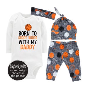 Boy Basketball Baby Outfit Unisex Girl Shooting Hoops Daddy Going Home Outfit Team Personalized Coming Home Outfit Yoga Pants Baby Gift Set
