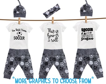 Soccer Going Home Outfit Soccer Team Boy Girl Baby Coming Home Outfit White Black Gray Soccer Football Knot Hat Baby Gift