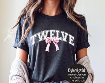Verjaardagsstrik flirtshirt Twaalf jaar, elke leeftijd VEEL ONTWERPEN, dubbele cijfers, rodeo cowgirl koeienhuid turkoois, zeven, vier, drie, Sweet Sixteen