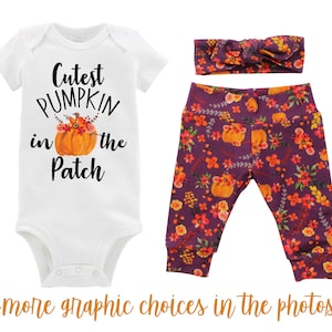 Girl Cutest Pumpkin in the Patch Outfit Mauve Watercolor Floral Yoga Leggings Headband Infant Fall Outfit Floral Pumpkin Orange Baby Infant