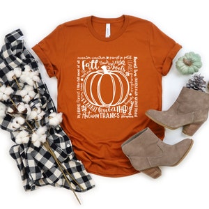 Fall Words Women&#39;s Bella and Canvas T-Shirt Solid Vinyl Women&#39;s Solid Fall Pumpkin Tops Fall Pumpkin Word Shirt Thanksgiving Tee Fall Top